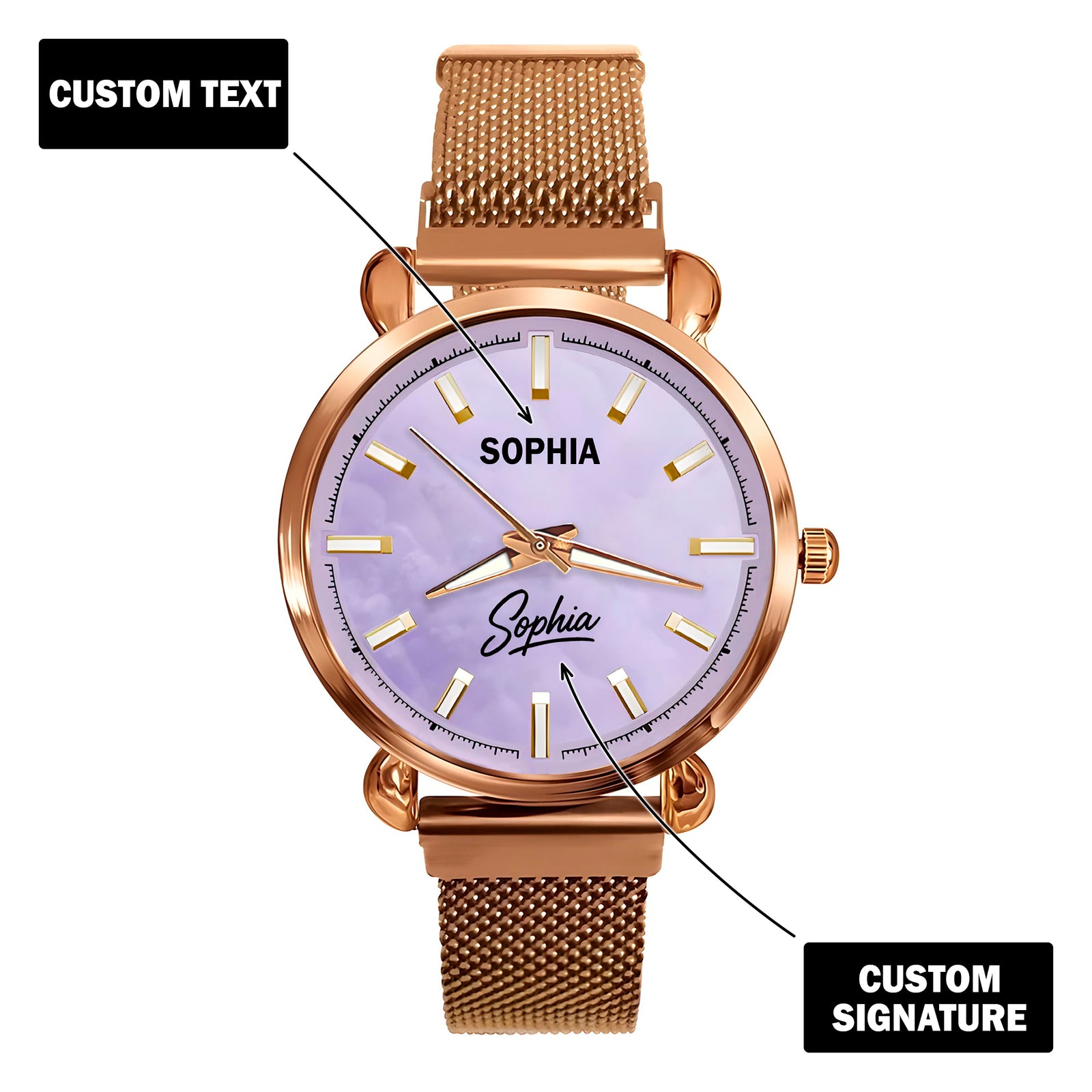 Custom Wrist Watches For Ladies - Opulent Violet Dial - Rose Gold Watches For Ladies