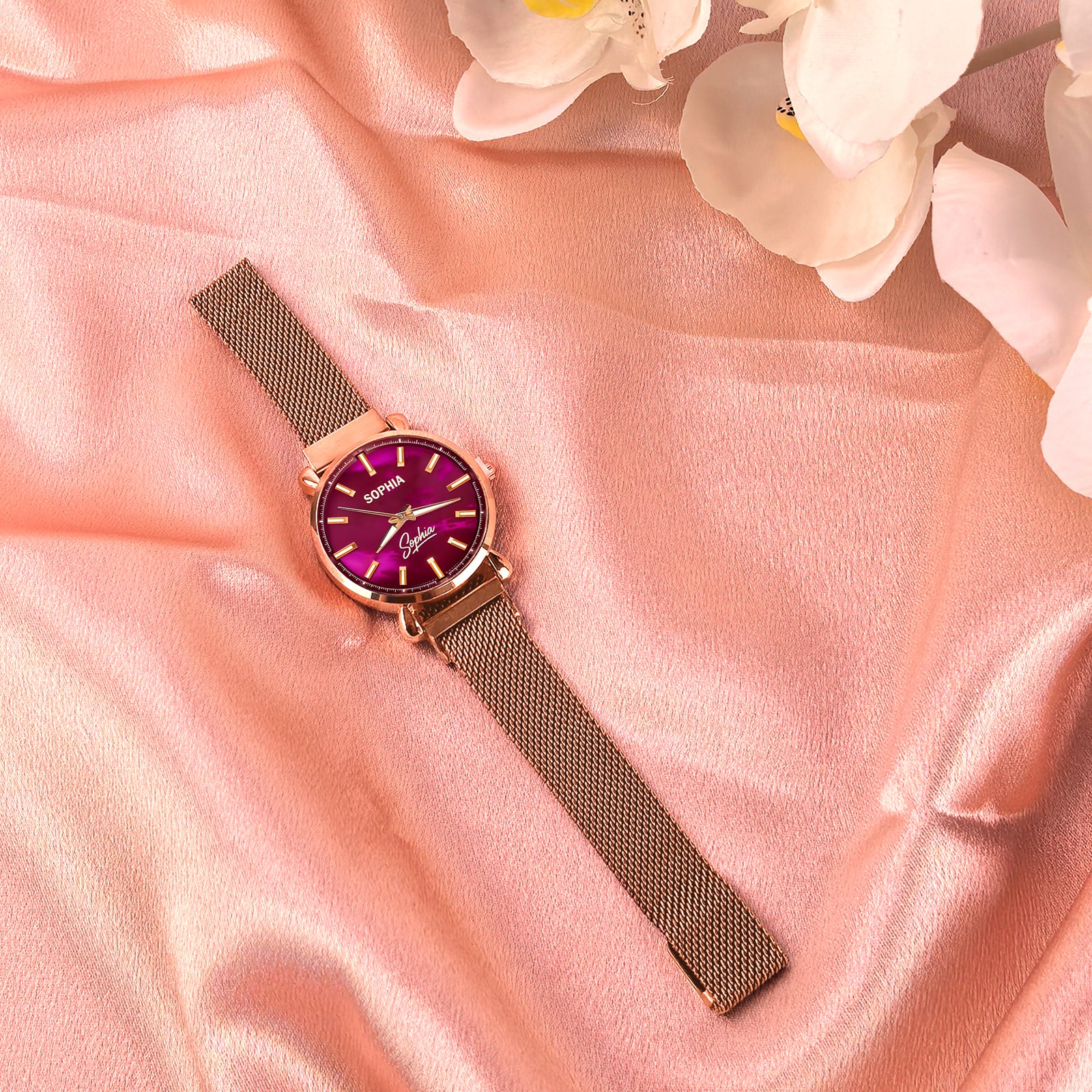 Custom Wrist Watches For Ladies - Galaxy Purple Dial - Purple Pink Watches For Ladies