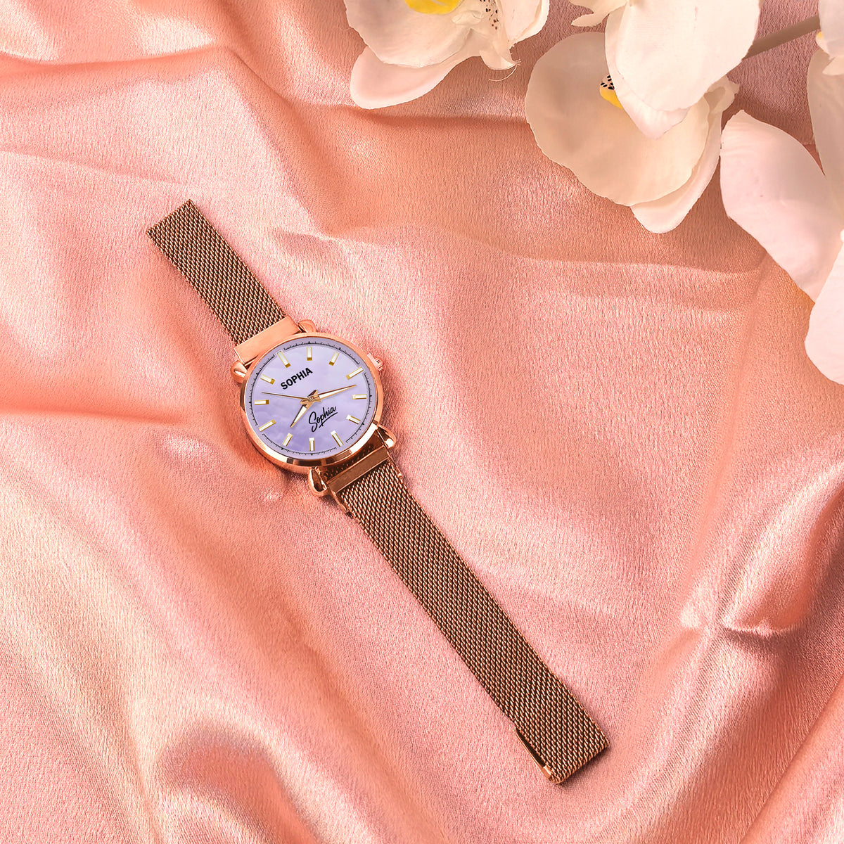 Custom Wrist Watches For Ladies - Opulent Violet Dial - Rose Gold Watches For Ladies