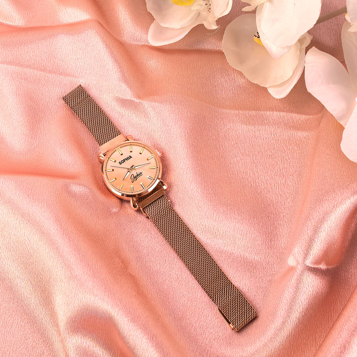 Custom Wrist Watches For Ladies - Elegant Peach Dial - Rose Gold Watches For Ladies