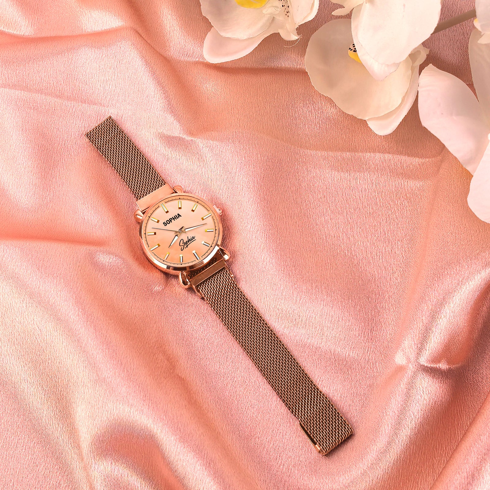 Custom Wrist Watches For Ladies - Elegant Peach Dial - Rose Gold Watches For Ladies