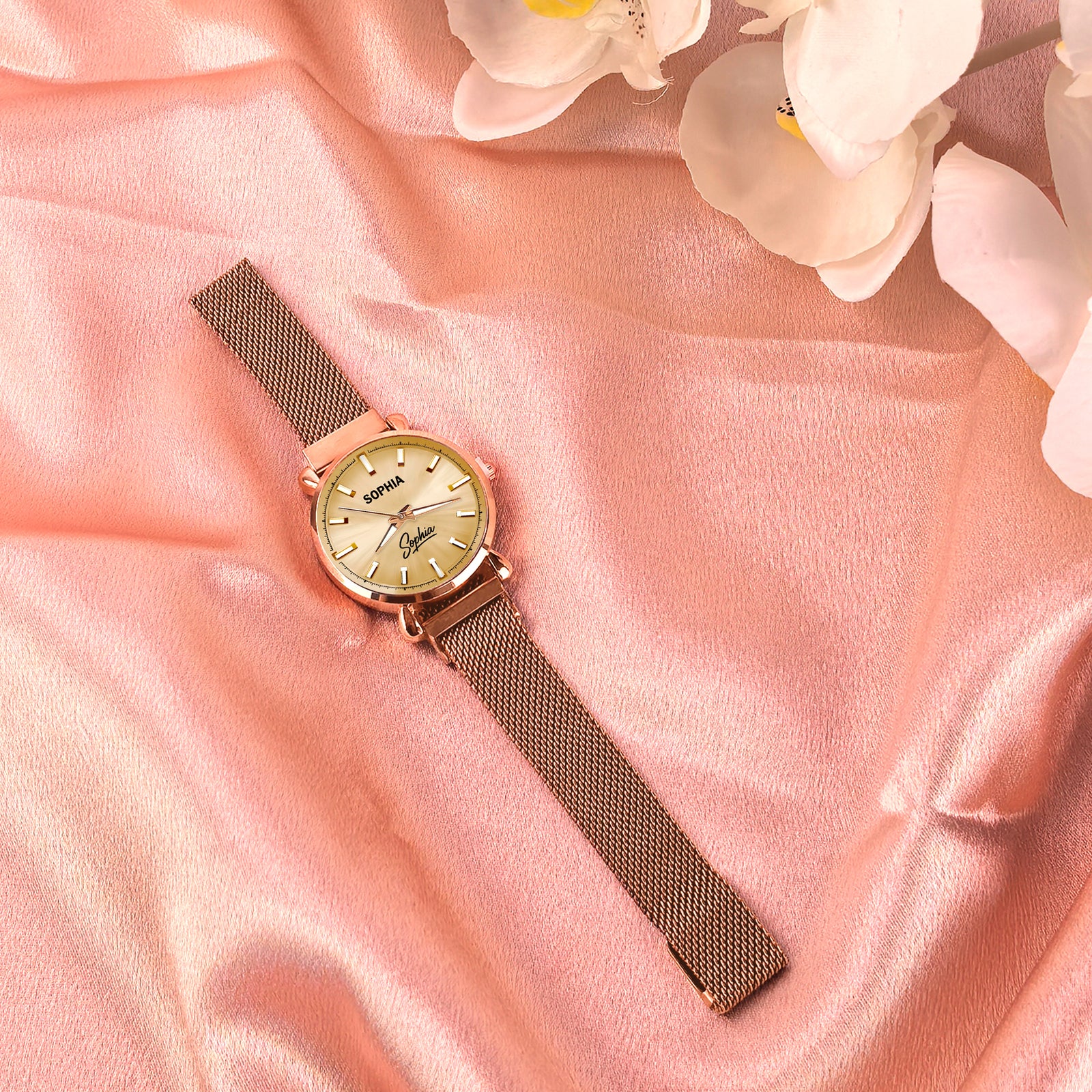 Custom Wrist Watches For Ladies - Champagne Gold Dial - Rose Gold Watches For Ladies