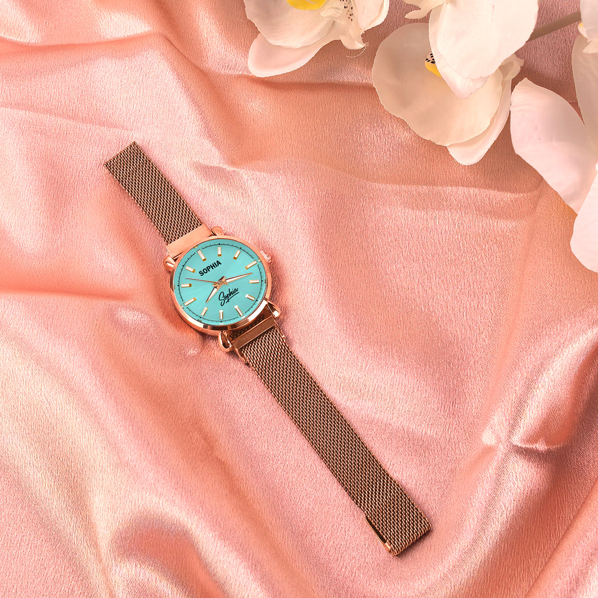 Custom Wrist Watches For Ladies - Turquoise Blue Dial - Rose Gold Watches For Ladies