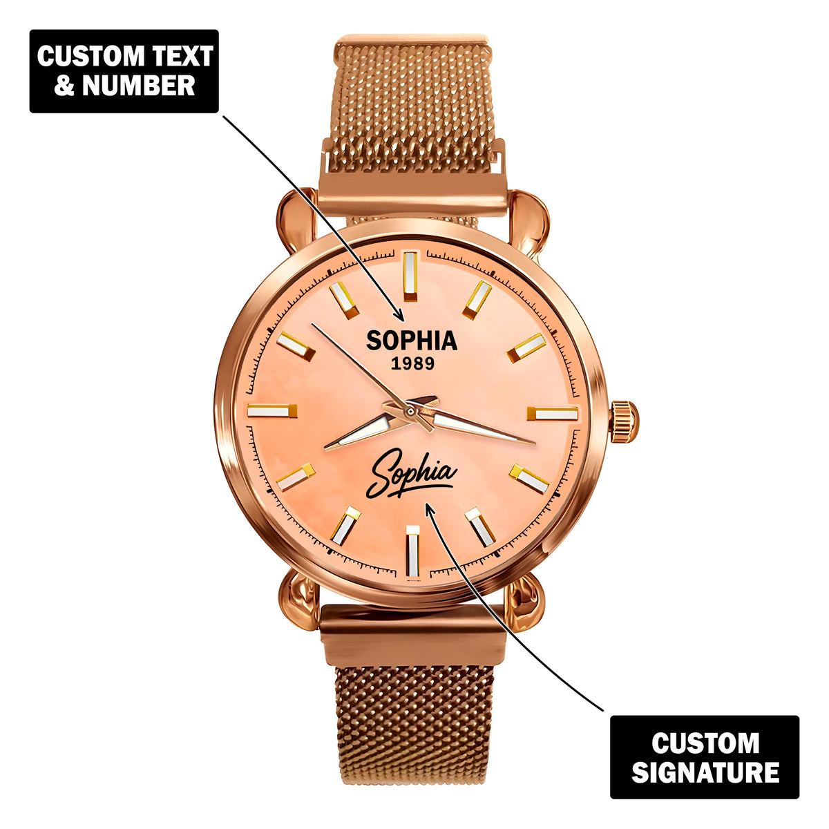 Custom Wrist Watches For Ladies - Elegant Peach Dial - Rose Gold Watches For Ladies