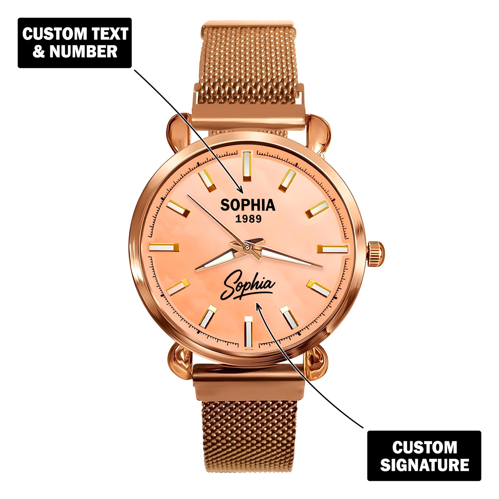 Custom Wrist Watches For Ladies - Elegant Peach Dial - Rose Gold Watches For Ladies