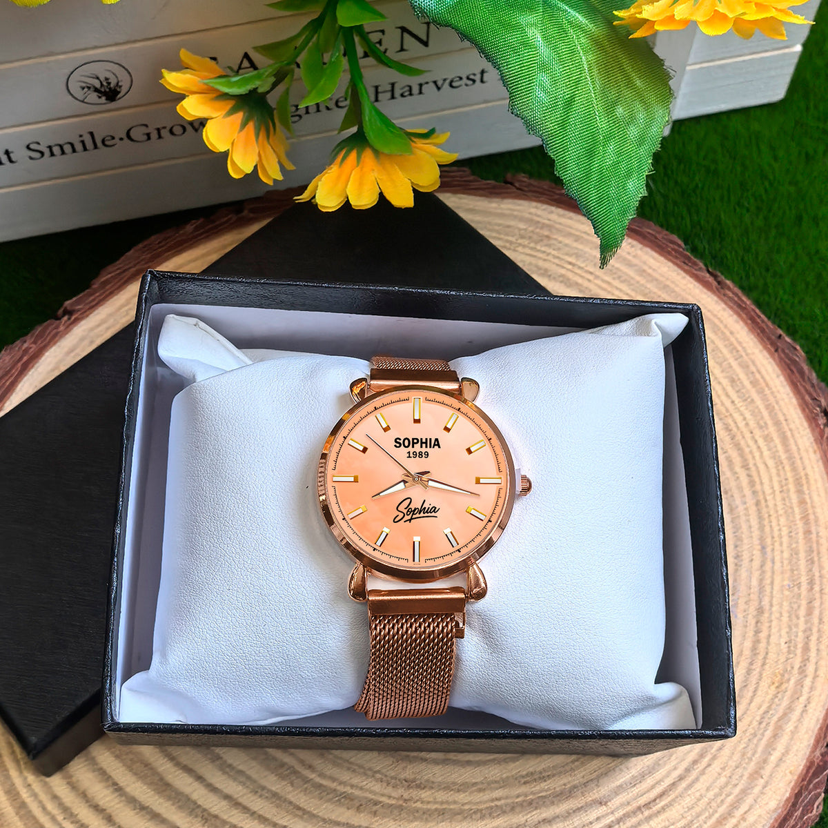 Custom Wrist Watches For Ladies - Elegant Peach Dial - Rose Gold Watches For Ladies