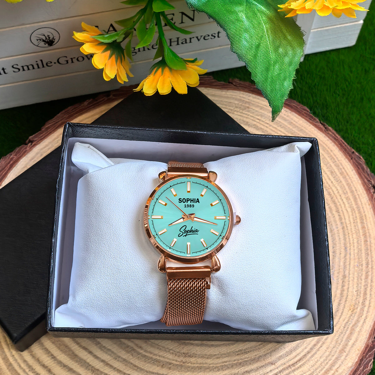 Custom Wrist Watches For Ladies - Turquoise Blue Dial - Rose Gold Watches For Ladies