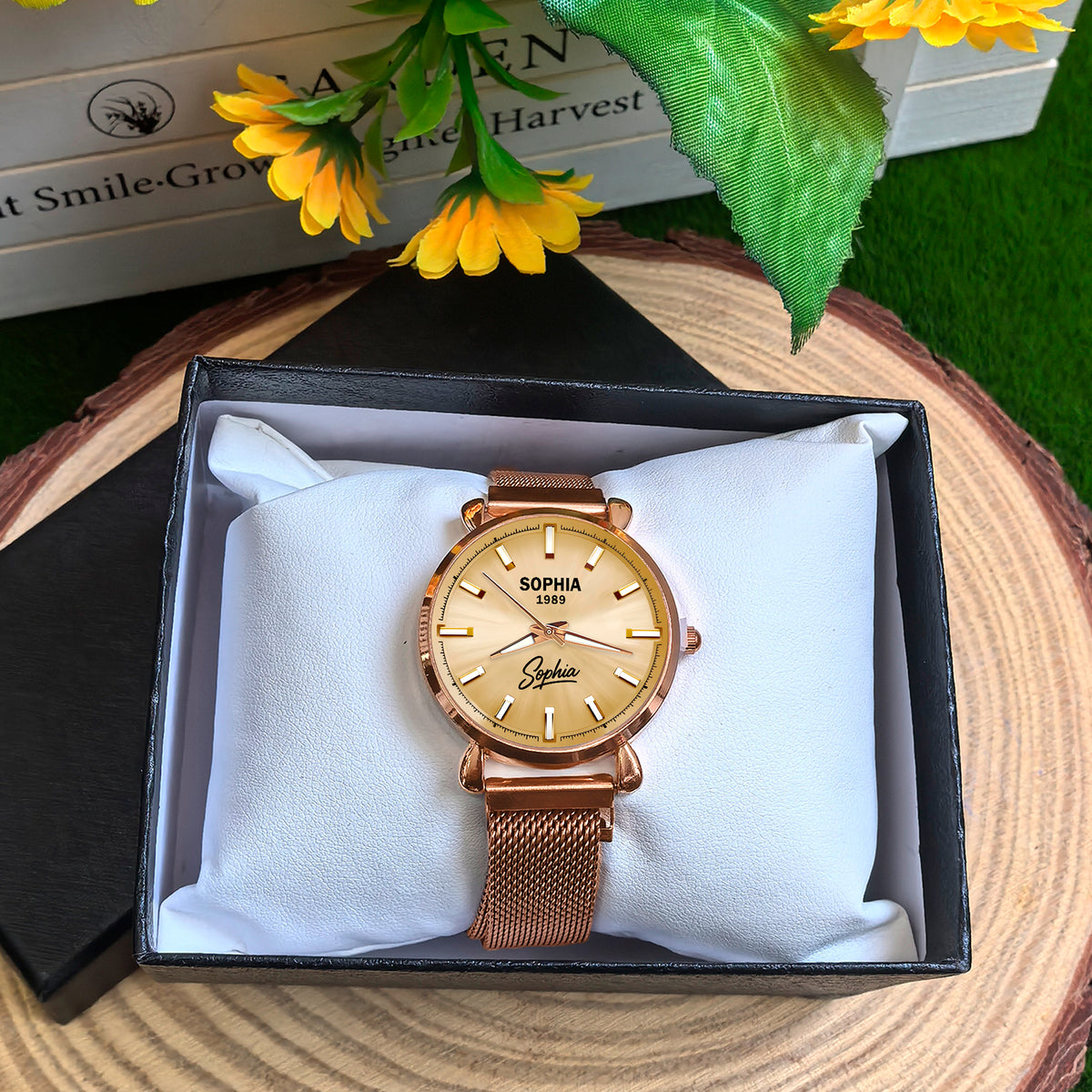 Custom Wrist Watches For Ladies - Champagne Gold Dial - Rose Gold Watches For Ladies