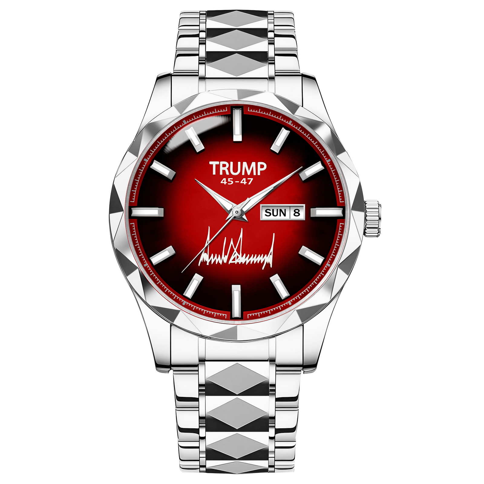 TRUMP 45-47 Watch 2025 – Silver Watch with Striking Red Dial for Men