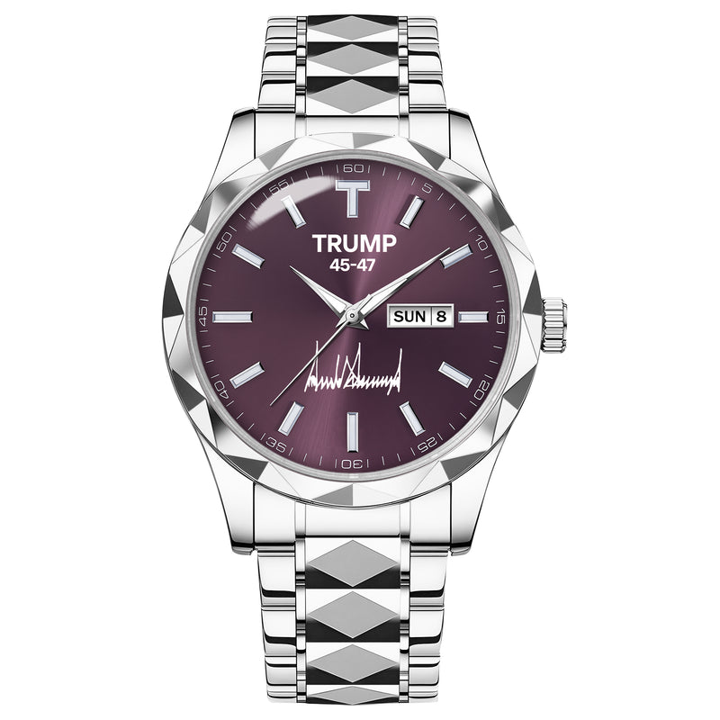 TRUMP 45-47 Watch 2026 Luxury Silver – Deep Royal Purple Dial – Watch for Men