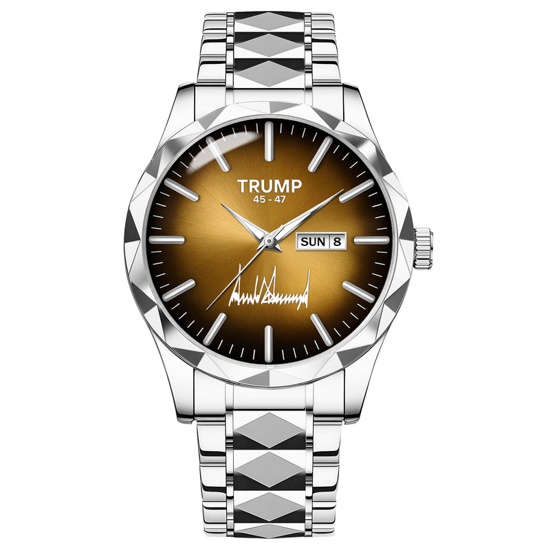 TRUMP 45-47 Watch 2026 Luxury Silver – Chocolate Brown Sunburst Dial