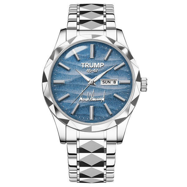 TRUMP 45-47 Watch 2026 Luxury Silver Steel – Signature Sky Blue Dial