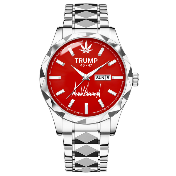 TRUMP 45–47 Schedule III Limited Watch 2026 – Silver Steel Case, Red Dial – Luxury Men’s Watch