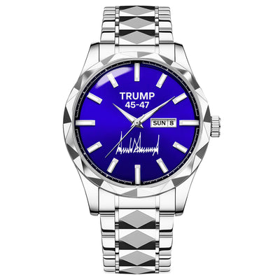 TRUMP 45-47 Watch 2026 Silver Blue Dial – Luxury Steel Watch for Men