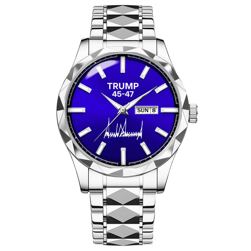 TRUMP 45-47 Watch 2026 Silver Blue Dial – Luxury Steel Watch for Men
