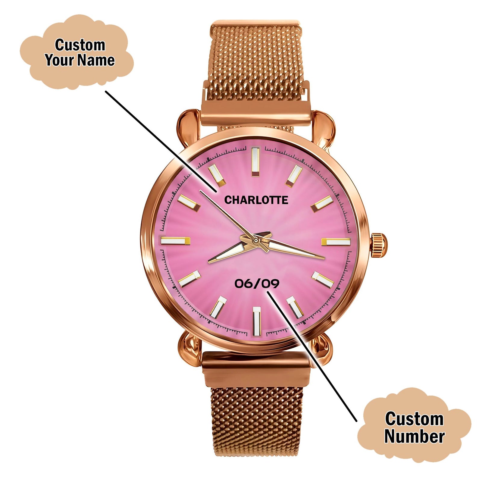 Custom Wrist Watches For Ladies - Sakura Gold Dial - Rose Gold Watches For Ladies