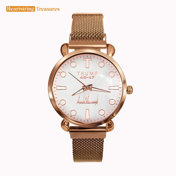 TRUMP 45-47 Watch 2026 Luxury Gold – Rose-Tinted White Dial – Gold Watch for Women