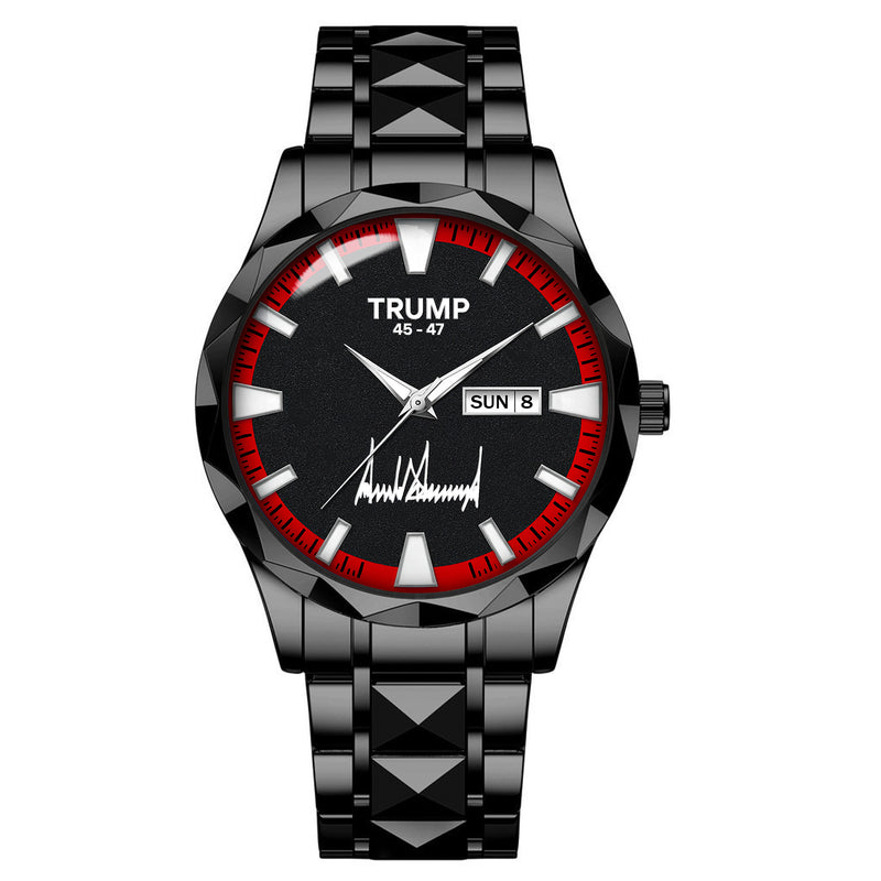 TRUMP 45-47 Watch 2026 Luxury Black Steel – Signature Red Sport Dial