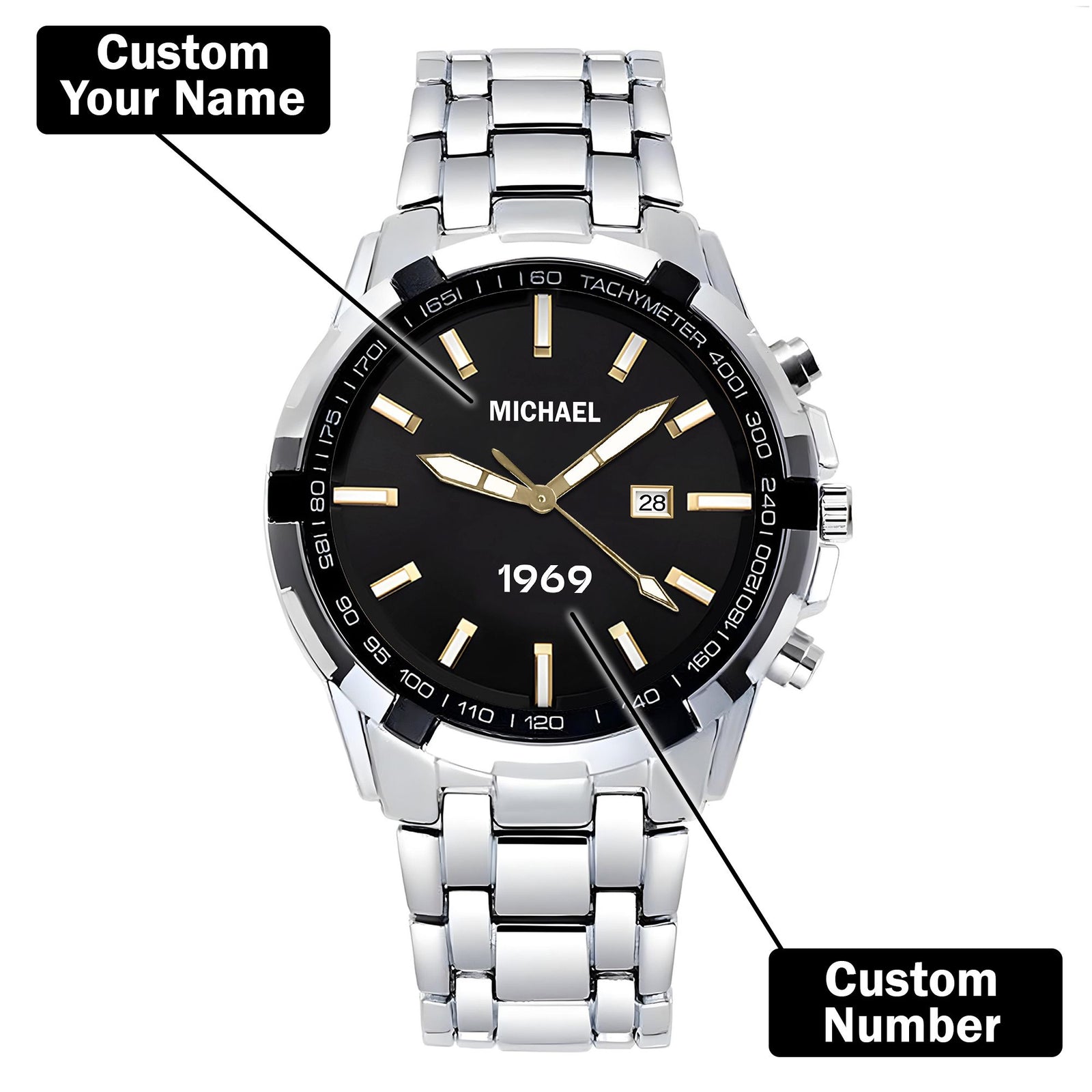 Custom Wrist Watches For Men - Black Gold Dial