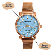Custom Wrist Watches For Ladies - Azure Marble Dial - Rose Gold Watches For Ladies