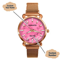 Custom Wrist Watches For Ladies - Rose Quartz Dial - Rose Gold Watches For Ladies