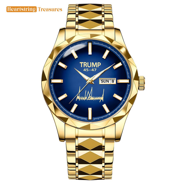 TRUMP 45-47 Watch 2026 Silver Blue Dial - Luxury Gold Timepiece for Men