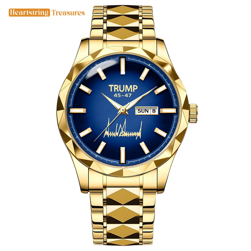 TRUMP 45-47 Watch 2026 Silver Blue Dial - Luxury Gold Timepiece for Men