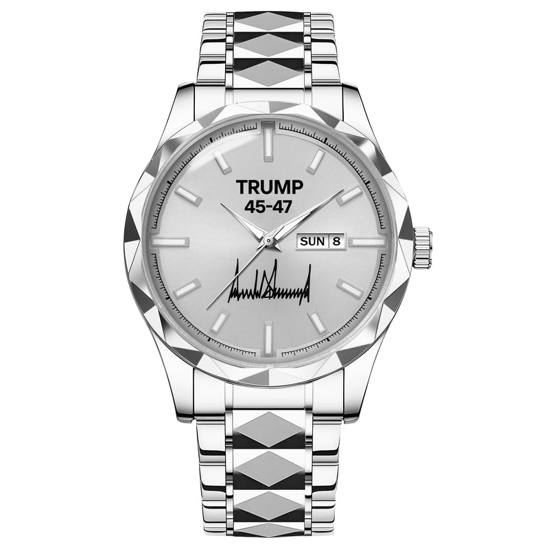 TRUMP 45-47 Watch 2026 Silver – Signature Silver Dial Luxury Steel Watch for Men