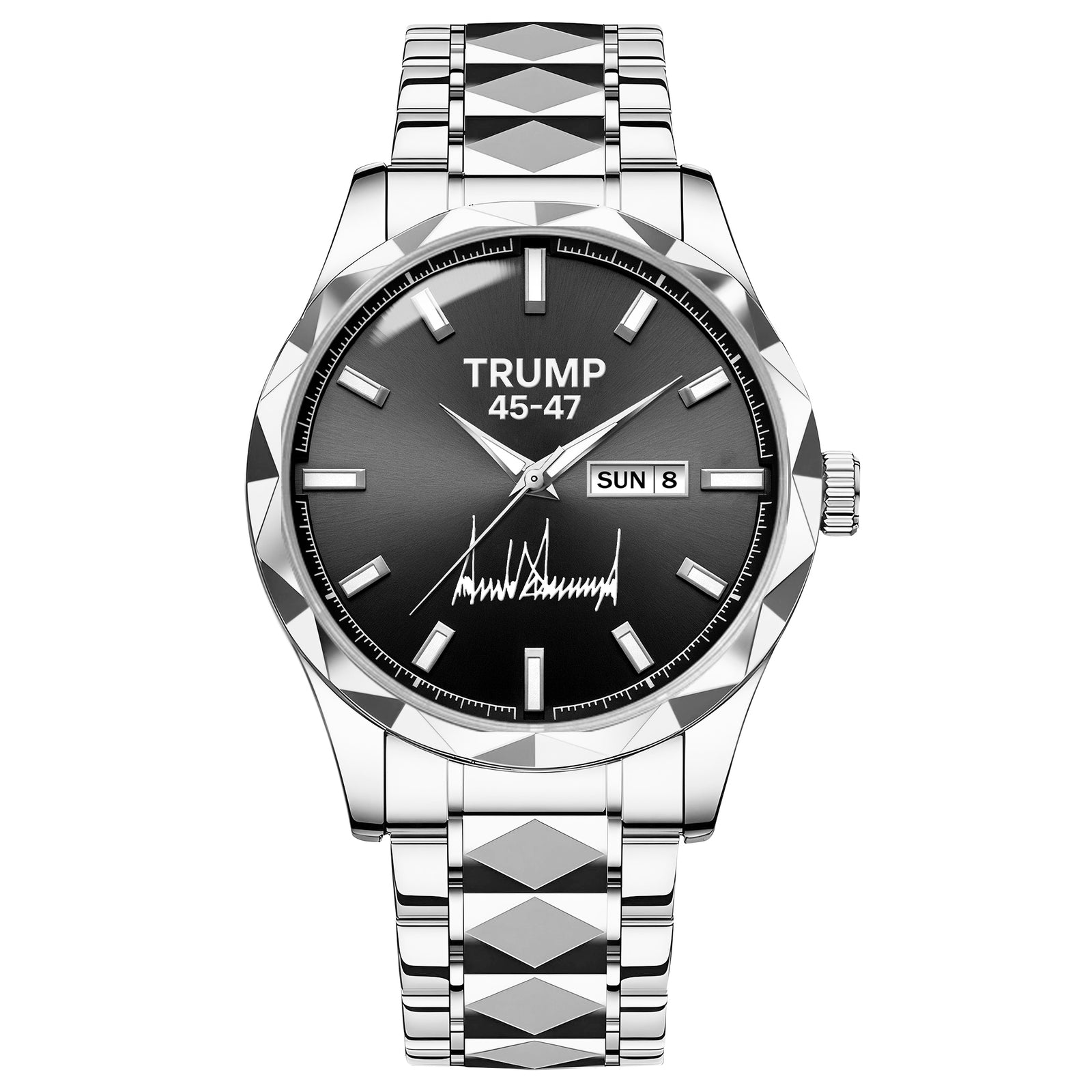 TRUMP 45-47 Watch 2026 Silver Black Dial – Luxury Steel Watch for Men