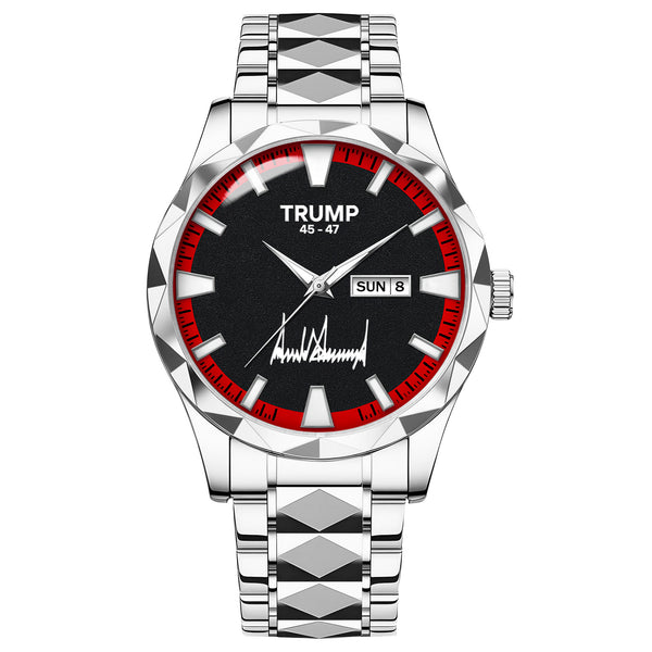 TRUMP 45-47 Watch 2026 Luxury Silver Steel – Signature Red Sport Dial