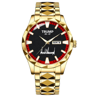 TRUMP 45-47 Watch 2026 Luxury Gold Steel – Signature Red Sport Dial