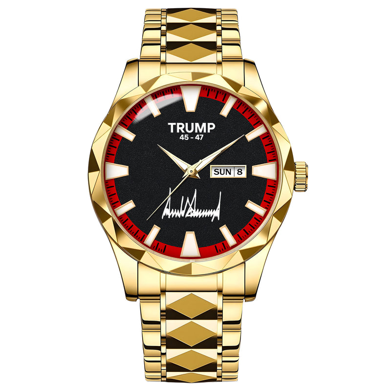 TRUMP 45-47 Watch 2026 Luxury Gold Steel – Signature Red Sport Dial