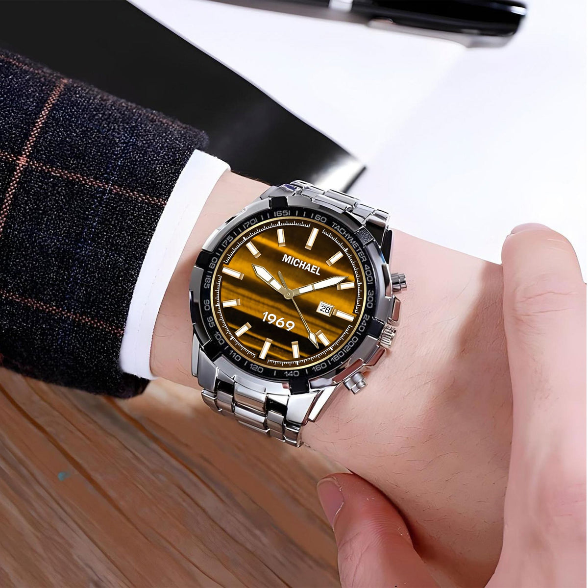 Custom Wrist Watches For Men - Amber Gold Dial