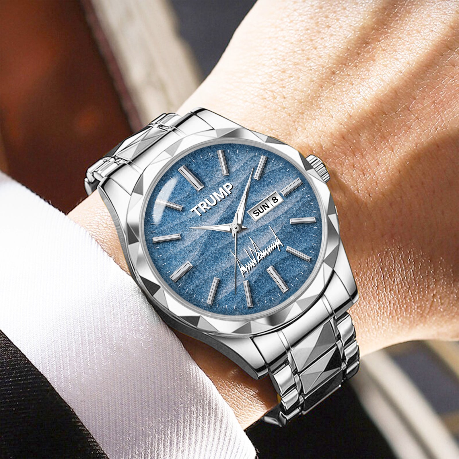 TRUMP Watch 2026 Luxury Silver Steel – Signature Sky Blue Dial