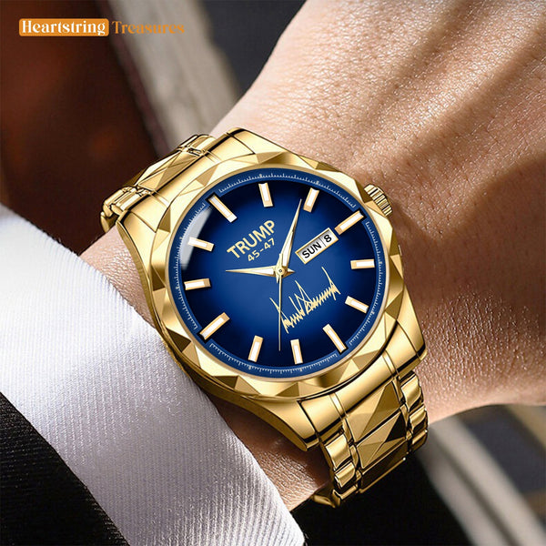 TRUMP 45-47 Watch 2026 Silver Blue Dial - Luxury Gold Timepiece for Men