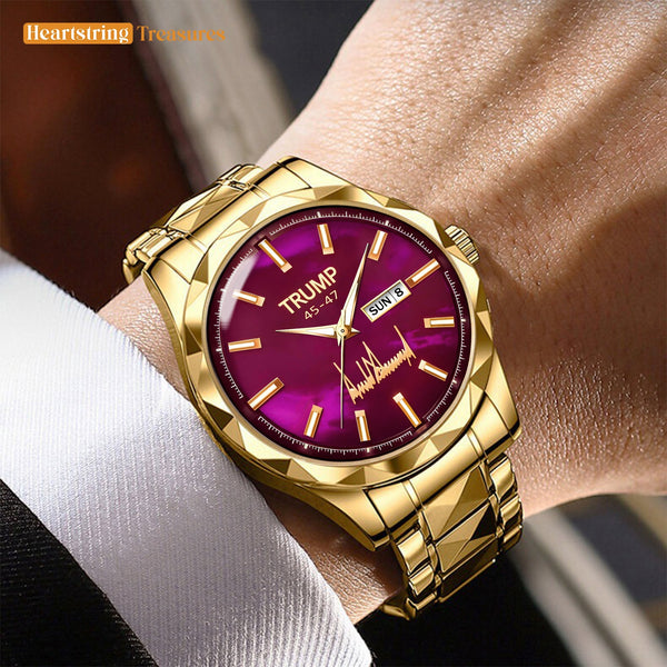 TRUMP 45-47 Watch 2026 Luxury Gold – Enchanted Galaxy Purple Dial – Gold Watch for Men