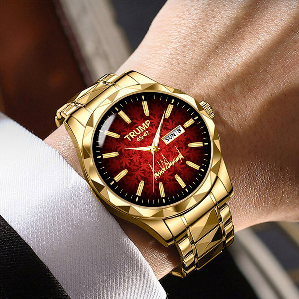 TRUMP 45–47 Schedule III Watch 2026 – Gold Case, Crimson Red Dial – Luxury Men’s Watch