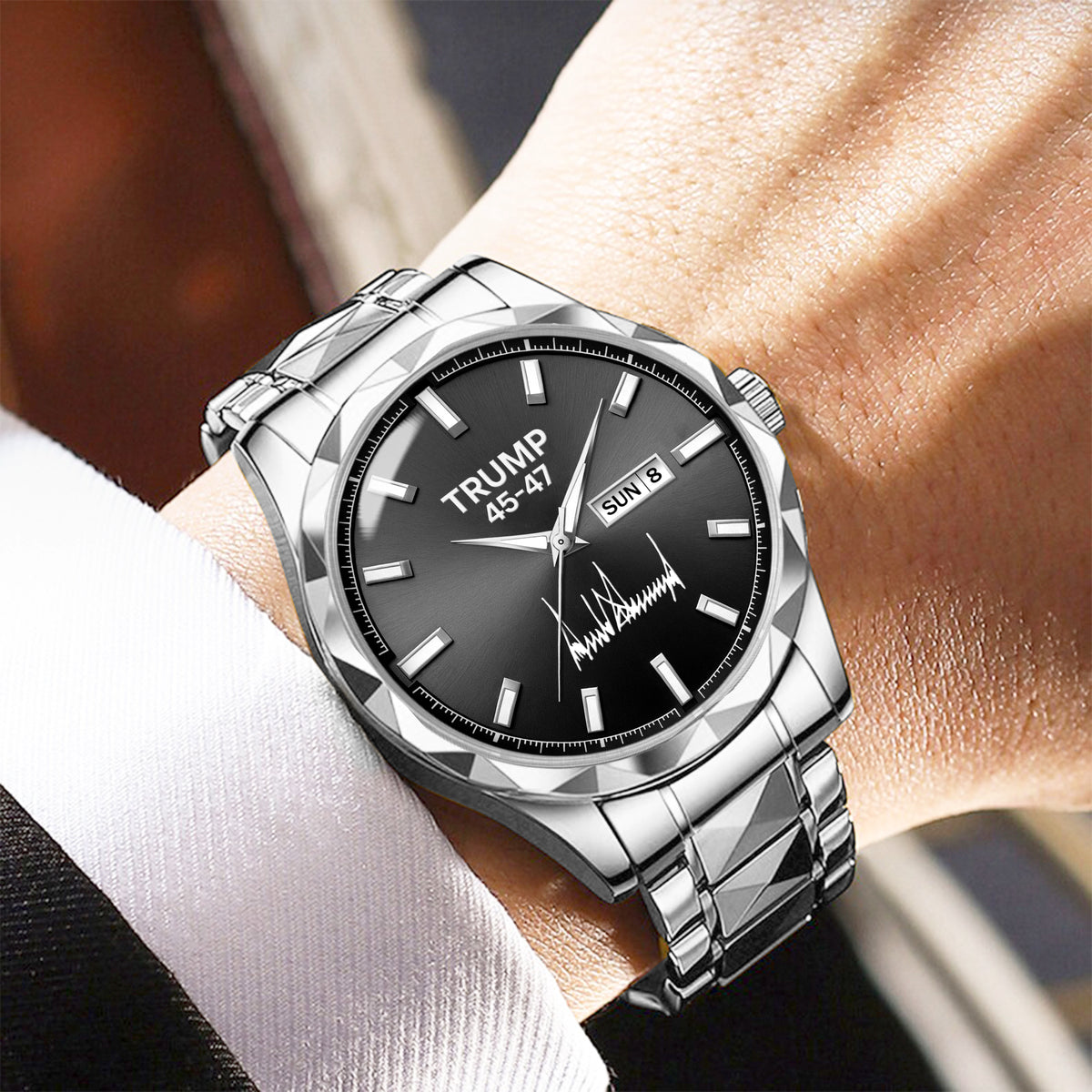 TRUMP 45-47 Watch 2026 Silver Black Dial – Luxury Steel Watch for Men