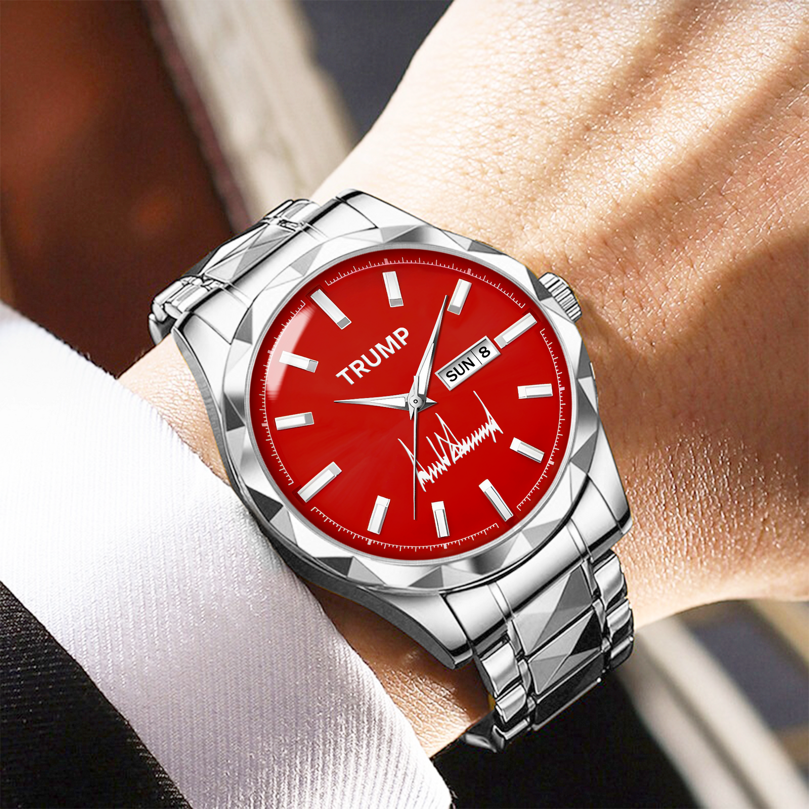 TRUMP Watch 2025 Silver Red Dial –Luxury Steel Watch for Men