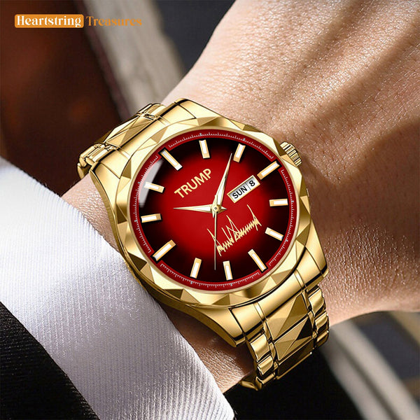 TRUMP Watch 2026 Gold Red Dial - Gold Watches for Men