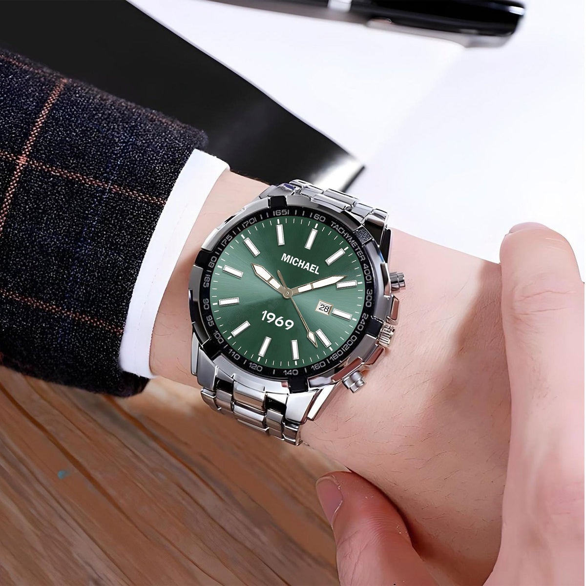 Custom Wrist Watches For Men - Forest Green Dial