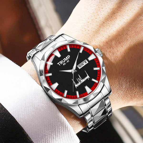 TRUMP 45-47 Watch 2026 Luxury Silver Steel – Signature Red Sport Dial