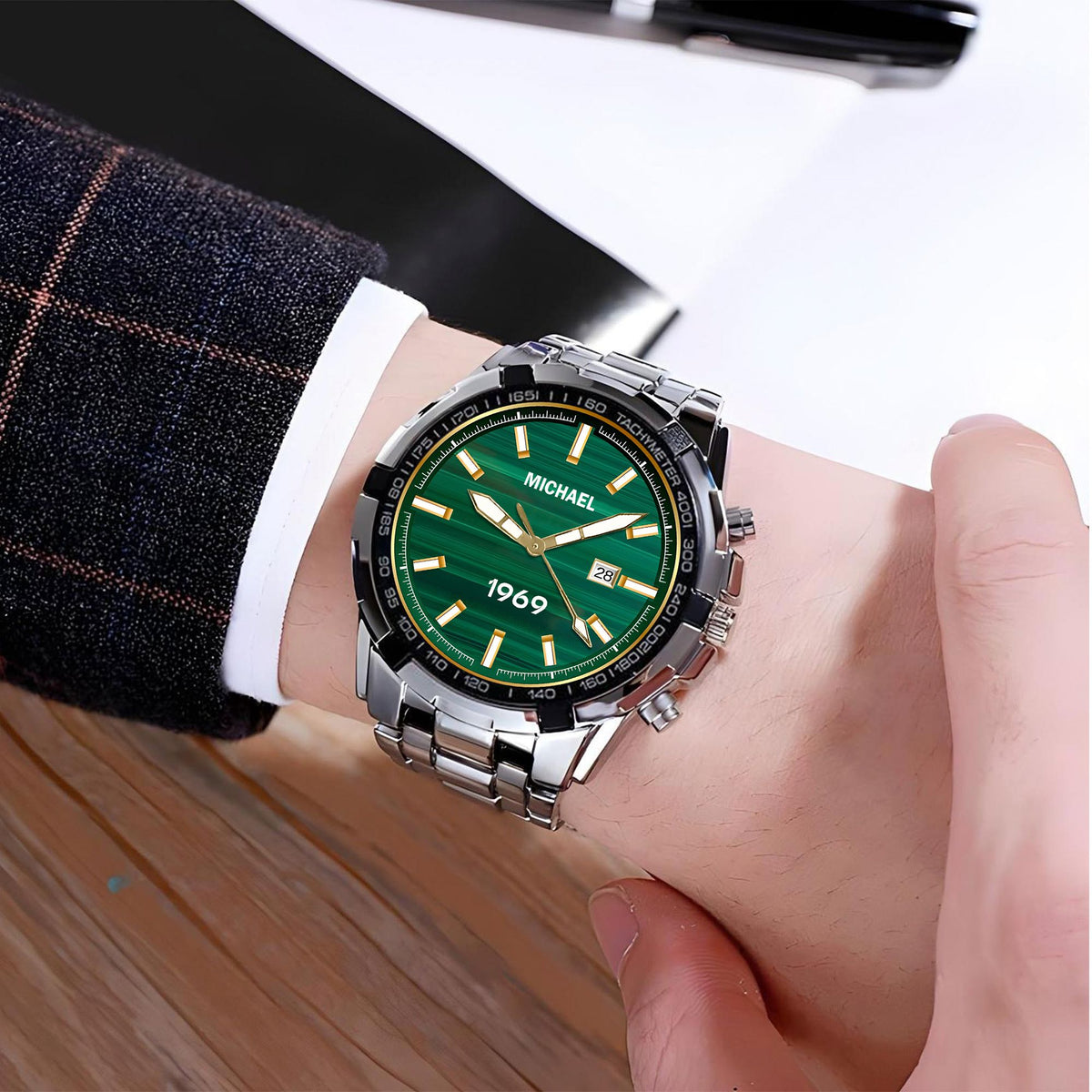 Custom Wrist Watches For Men - Jade Stripe Dial