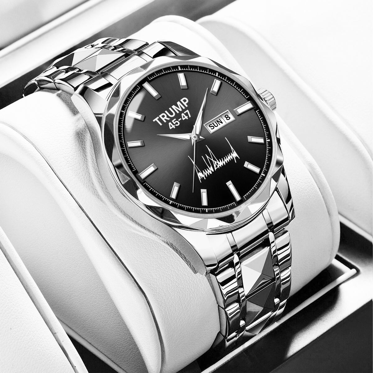 TRUMP 45-47 Watch 2026 Silver Black Dial – Luxury Steel Watch for Men