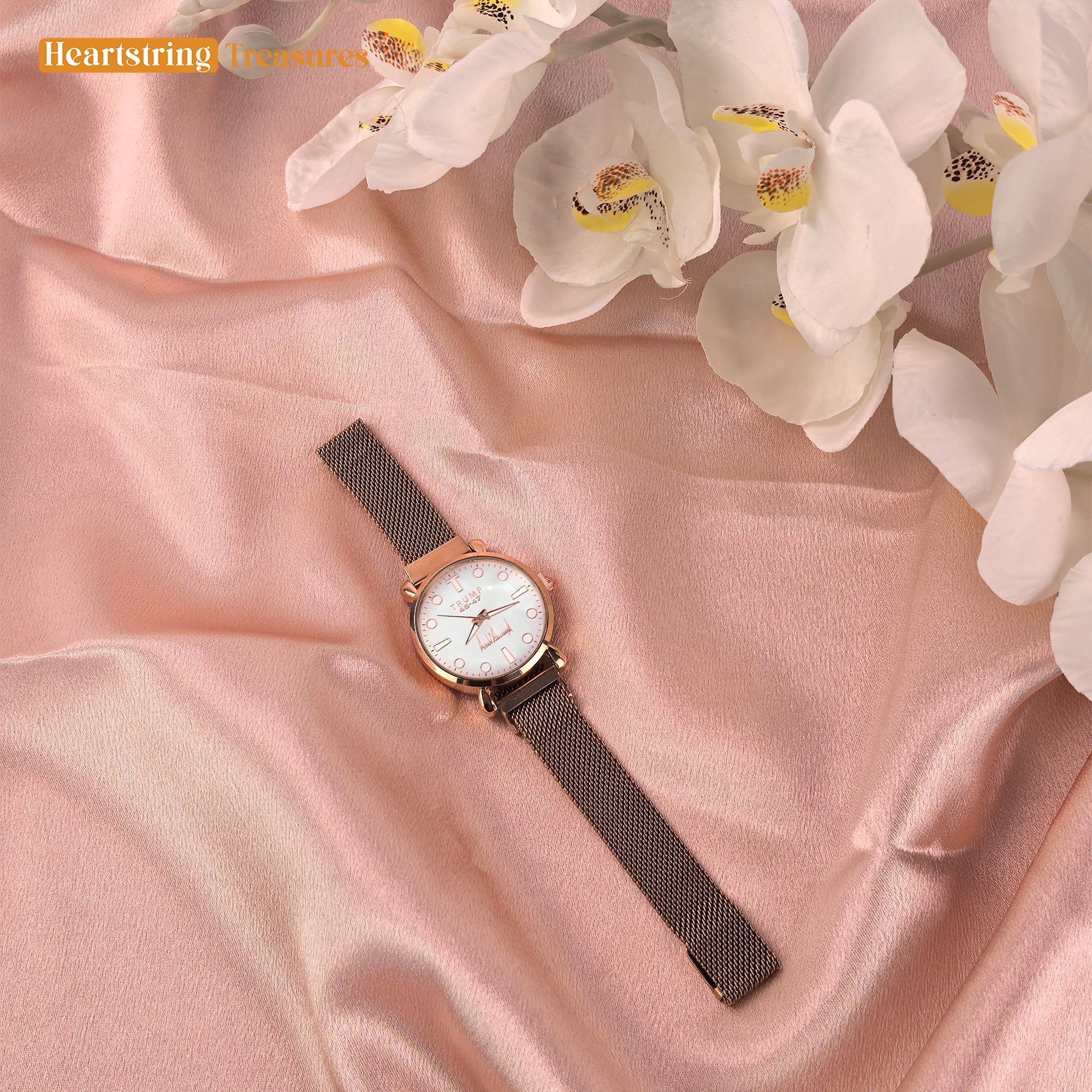 TRUMP 45-47 Watch 2025 Luxury Gold – Rose-Tinted White Dial – Gold Watch for Women
