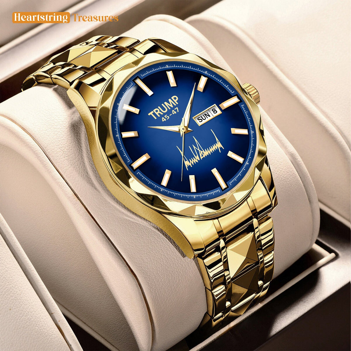 TRUMP 45-47 Watch 2025 Silver Blue Dial - Luxury Gold Timepiece for Men