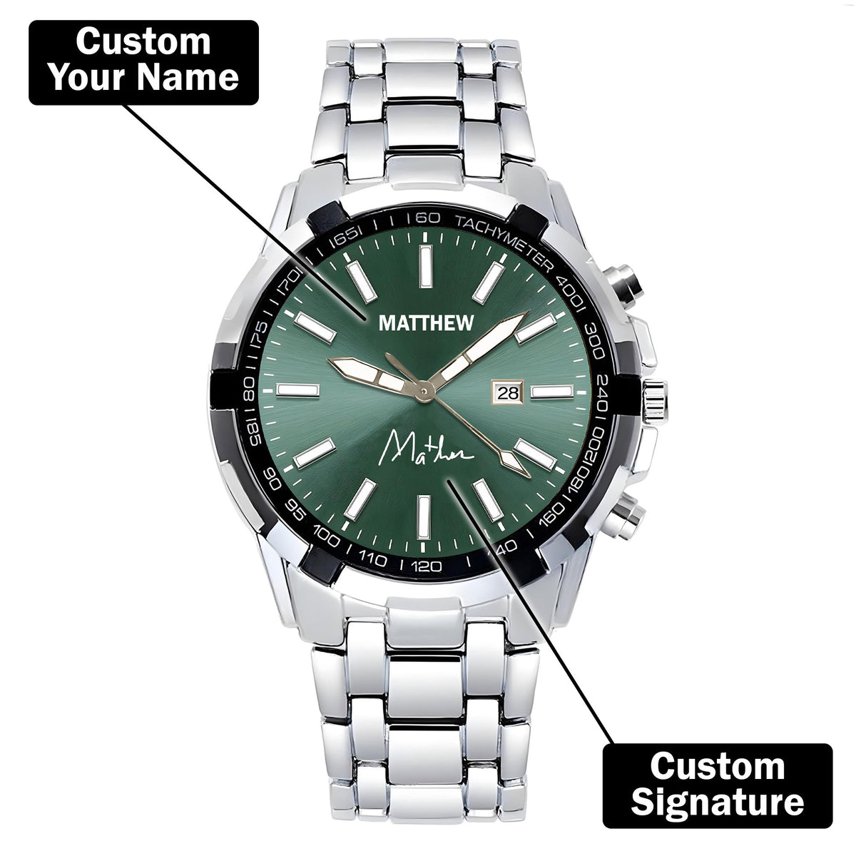 Custom Wrist Watches For Men - Forest Green Dial