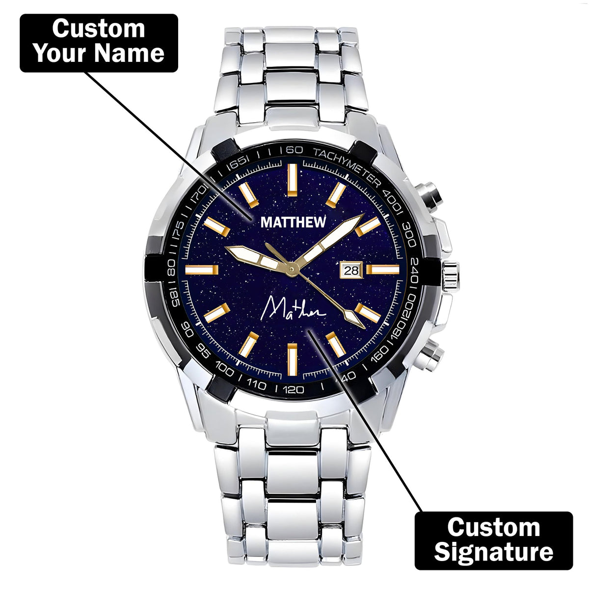 Custom Wrist Watches For Men - Galaxy Blue Dial
