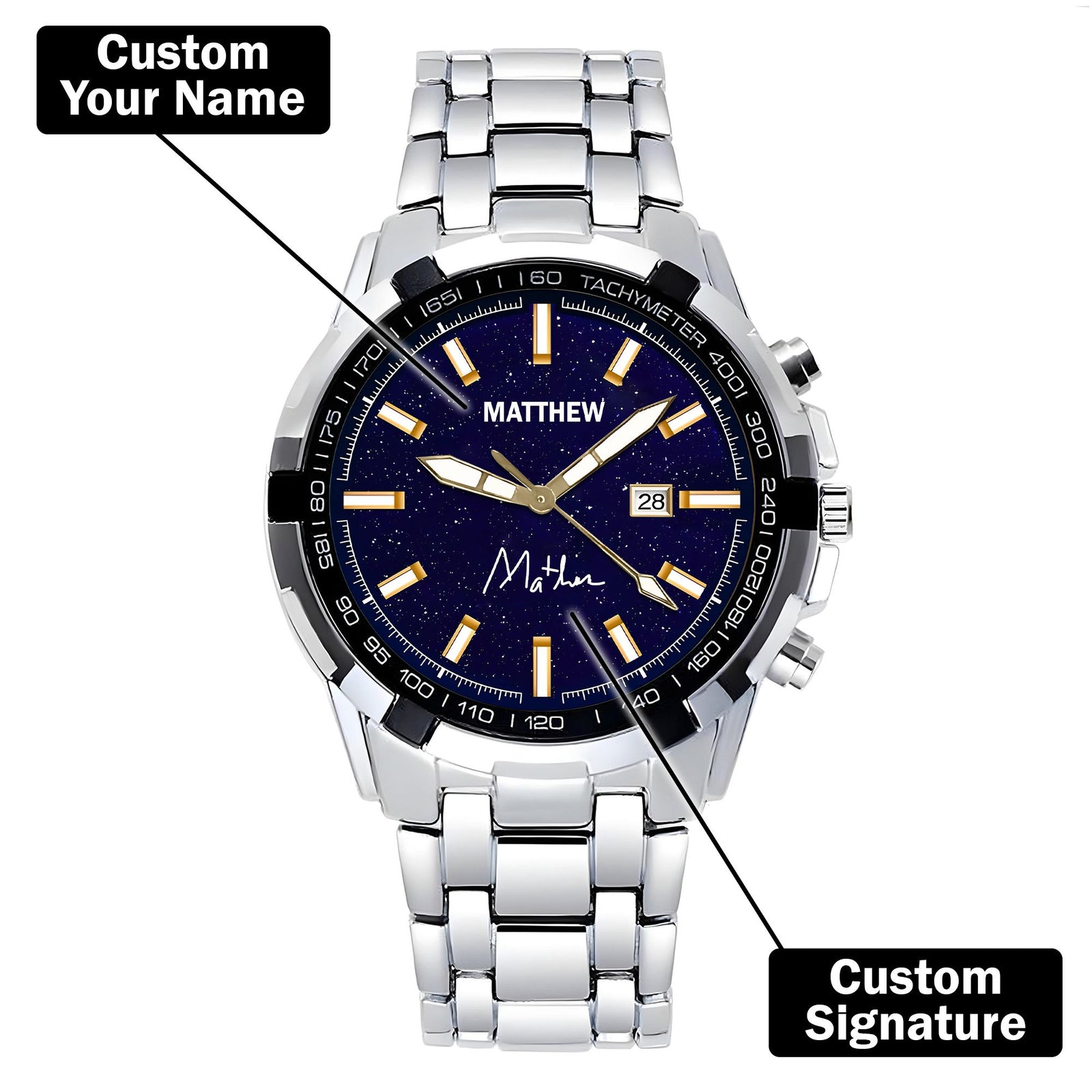 Custom Wrist Watches For Men - Galaxy Blue Dial