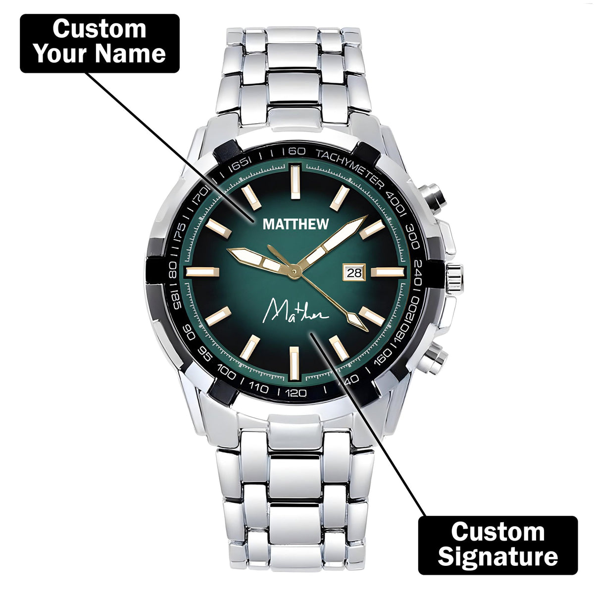 Custom Wrist Watches For Men - Emerald Green Dial